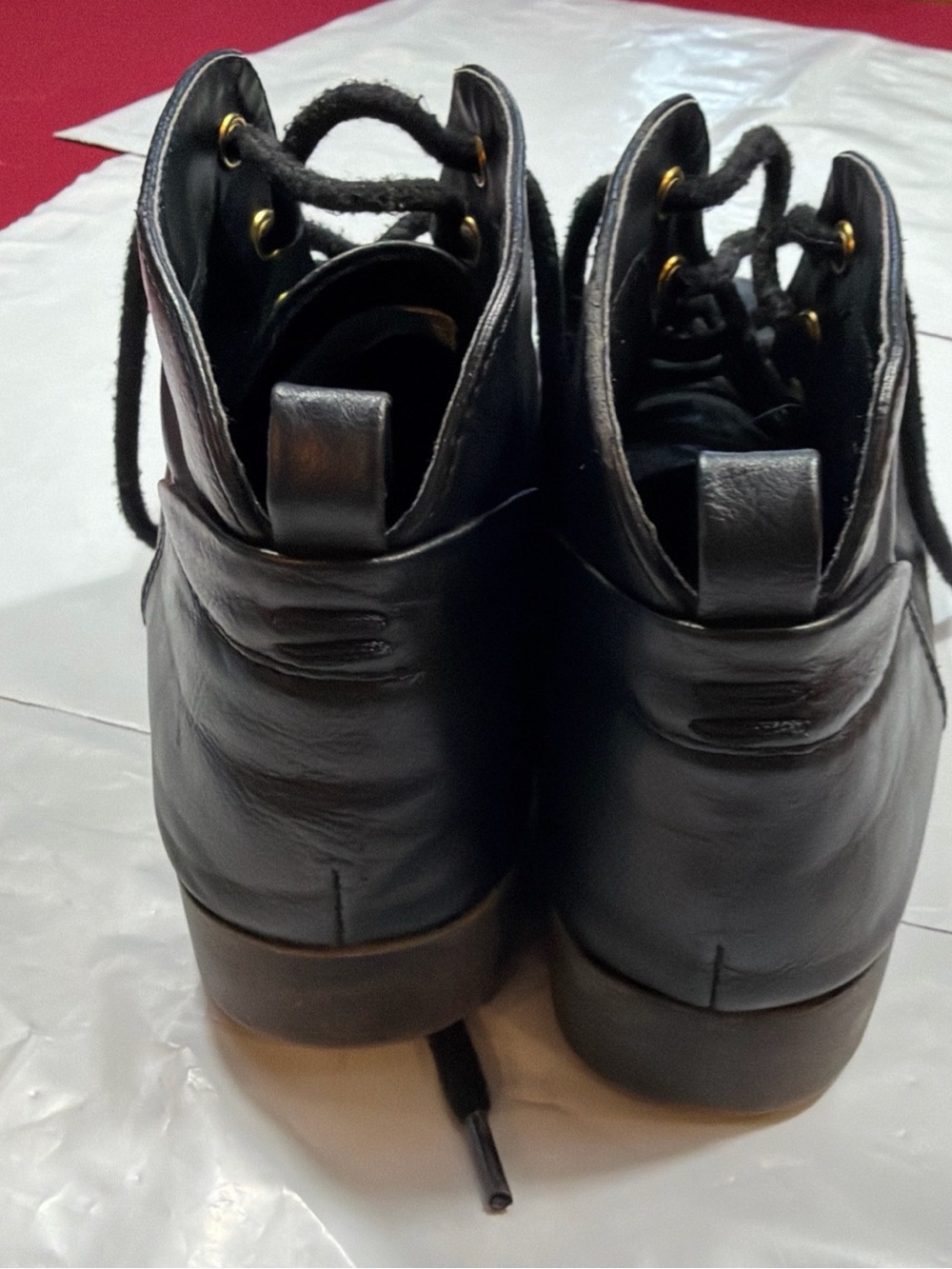 BLACK ANKLE Granny BOOTS Lace Up Gold Grommets Witchy Character Shoes 8.5 M vtg - Picture 9 of 15